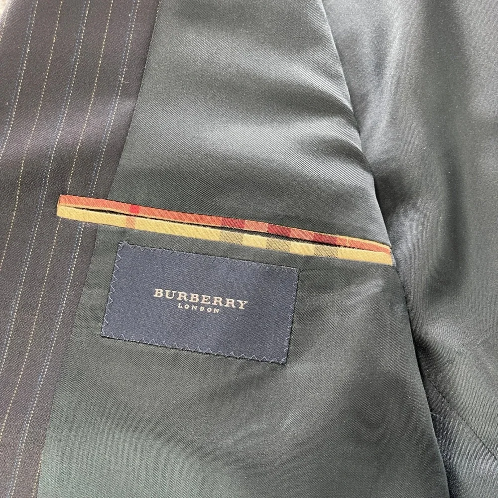 Vintage USA Burberry London Kensington Navy Pinstripe Wool Coats Blazers 44L